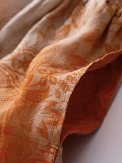 Women's Casual Dress Linen Dress Midi Dress Linen Fashion Romantic Outdoor Daily Holiday Crew Neck Pocket Print 3/4 Length Sleeve Fall Winter Autumn 2023 Loose Fit Blue Orange Painting Flower M L XL -HAYz Clothing Shop dlclcq1694418653535