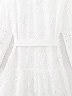 Women's Shirt Dress Casual Dress Midi Dress Outdoor Daily Vacation Cotton Fashion Modern Shirt Collar Lace Up Button Long Sleeve Fall Winter 2023 Regular Fit White Pure Color XS S M L -HAYz Clothing Shop dllqbs1695644913116