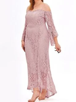 Women's Plus Size Prom Dress Party Dress Lace Dress Long Dress Maxi Dress Black Pink Wine Long Sleeve Pure Color Lace Spring Fall Winter Cold Shoulder Fashion Wedding Guest Birthday Evening Party 2023 -HAYz Clothing Shop dmadiy1693535475996