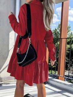 Women's Shirt Dress Casual Dress Swing Dress Midi Dress Outdoor Daily Vacation Cotton Basic Modern Shirt Collar Ruffle Button Long Sleeve Fall Winter 2023 Regular Fit ArmyGreen Black White Pure Color -HAYz Clothing Shop dmgeyv1695813921193