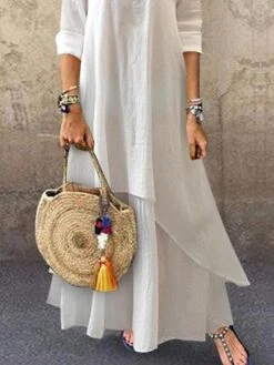 Women's Cotton Linen Dress Casual Dress Swing Dress Maxi Long Dress Cotton Blend Basic Casual Outdoor Daily V Neck Ruched Layered Half Sleeve Summer Spring Fall 2023 Loose Fit White Plain S M L XL 2XL 5 Women's Cotton Linen Dress Casual Dress Swing Dress Maxi Long Dress Cotton Blend Basic Casual Outdoor Daily V Neck Ruched Layered Half Sleeve Summer Spring Fall 2023 Loose Fit White Plain S M L XL 2XL -HAYz Clothing Shop dmiuez1679378216548