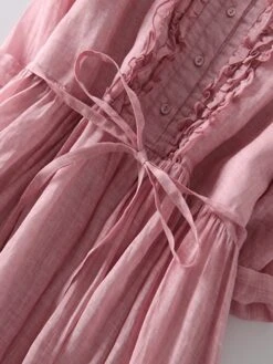 Women's Casual Dress Cotton Linen Dress A Line Dress Midi Dress Linen / Cotton Blend Basic Classic Outdoor Daily Vacation Crew Neck Lace Up Button 3/4 Length Sleeve Spring Fall Autumn 2023 Loose Fit -HAYz Clothing Shop dmxafg1694418853421