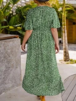 Women‘s Plus Size Curve Casual Dress Swing Dress Floral Dress Polka Dot Midi Dress Short Sleeve Print V Neck Fashion Daily Red Orange Summer Spring XL XXL 3XL 4XL -HAYz Clothing Shop dnbxib1676458010731