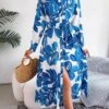 Women's Shirt Dress Casual Dress Midi Dress Outdoor Daily Vacation Polyester Classic Casual Shirt Collar Button Print Long Sleeve Summer Spring Fall 2023 Regular Fit Blue Purple Orange Flower S M L