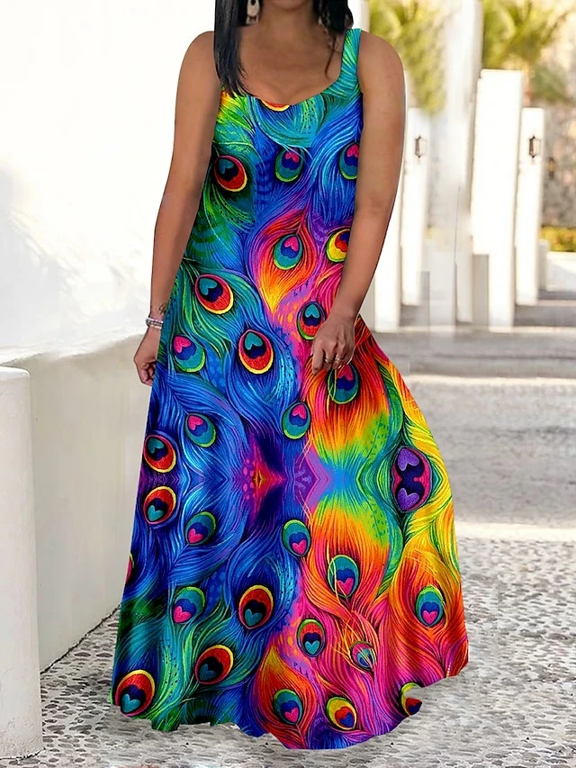 Women‘s Plus Size Curve Casual Dress Swing Dress Strap Dress Peacock Feather Long Dress Maxi Dress Sleeveless Print Strap Romantic Daily Deep Green Multicolor Summer Spring L XL XXL 3XL 4XL 6 Women‘s Plus Size Curve Casual Dress Swing Dress Strap Dress Peacock Feather Long Dress Maxi Dress Sleeveless Print Strap Romantic Daily Deep Green Multicolor Summer Spring L XL XXL 3XL 4XL - Image 6