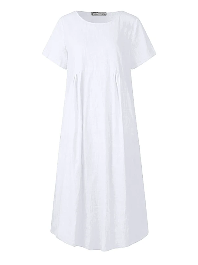 Women's Casual Dress Cotton Linen Dress Shift Dress Midi Dress Cotton Blend Basic Casual Daily Holiday Vacation Crew Neck Pocket Short Sleeve Summer Spring 2023 Loose Fit White Pink Blue Pure Color S 6 Women's Casual Dress Cotton Linen Dress Shift Dress Midi Dress Cotton Blend Basic Casual Daily Holiday Vacation Crew Neck Pocket Short Sleeve Summer Spring 2023 Loose Fit White Pink Blue Pure Color S - Image 6