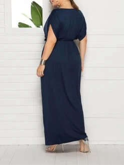 Women's Plus Size Curve Party Dress Sheath Dress Formal Dress Maxi Dress White Wine Royal Blue Short Sleeve Pure Color Lace Up Spring Fall Autumn V Neck Fashion Birthday Wedding Guest Vacation -HAYz Clothing Shop dogeds1692178809299