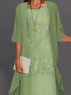 Women's Dress Set Lace Dress Midi Dress Light Blue Green Gray Half Sleeve Floral Embroidered Layered Patchwork Summer Spring Fall Crew Neck Elegant Chinoiserie 2023 M L XL XXL XXXL 4XL 5XL -HAYz Clothing Shop dorxps1651733200690