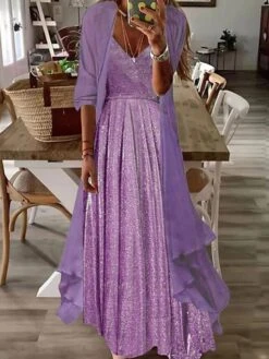 Women's Two Piece Dress Set Loose Dress Party Outdoor Fashion Streetwear Ruched Maxi Dress V Neck Half Sleeve Plain Loose Fit Red Sky Blue Purple Summer Spring S M L XL XXL -HAYz Clothing Shop dpbknc1681958121352