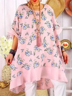 Women‘s Plus Size Curve Casual Dress Floral Midi Dress Short Sleeve Print V Neck Modern Daily Pink Blue Summer Spring L XL XXL 3XL 4XL -HAYz Clothing Shop dpfslw1678257378145