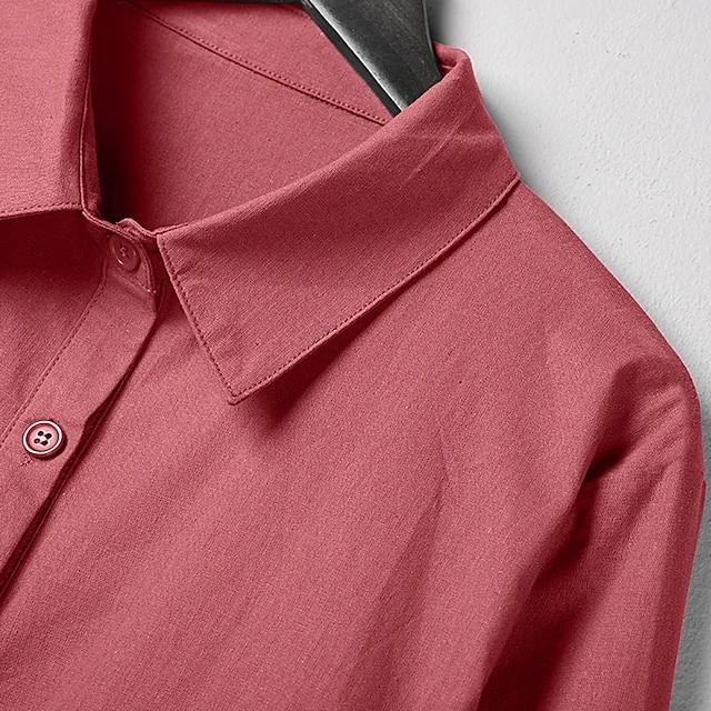 Women's Shirt Dress Casual Dress Cotton Linen Dress Midi Dress Cotton Blend Simple Basic Home Street Daily Shirt Collar Pocket Long Sleeve Summer Spring Fall 2023 Loose Fit Black White Yellow Pure 6 Women's Shirt Dress Casual Dress Cotton Linen Dress Midi Dress Cotton Blend Simple Basic Home Street Daily Shirt Collar Pocket Long Sleeve Summer Spring Fall 2023 Loose Fit Black White Yellow Pure - Image 6