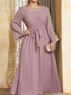 Women's Plus Size Prom Dress Party Dress Wedding Guest Dress Midi Dress Light Purple Long Sleeve Pure Color Lace Up Fall Winter Autumn Crew Neck Fashion Winter Dress Evening Party Wedding Guest 2023 -HAYz Clothing Shop dqkdnq1693535307117