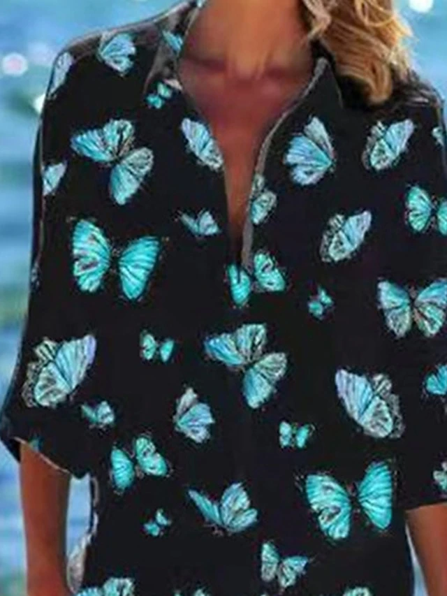 Women's Shirt Dress Beach Dress Beach Wear Mini Dress Button Pocket Fashion Casual Butterfly Turndown 3/4 Length Sleeve Loose Fit Outdoor Daily Black Green 2023 Spring Summer S M L XL 5 Women's Shirt Dress Beach Dress Beach Wear Mini Dress Button Pocket Fashion Casual Butterfly Turndown 3/4 Length Sleeve Loose Fit Outdoor Daily Black Green 2023 Spring Summer S M L XL - Image 5
