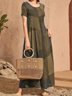 Women's Casual Dress Swing Dress Summer Dress Long Dress Maxi Dress Polyester Streetwear Casual Outdoor Daily Holiday Crew Neck Patchwork Short Sleeve Summer Spring 2023 Loose Fit Red Blue Purple -HAYz Clothing Shop drhovz1681297398484