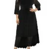 Women‘s Plus Size Curve Prom Dress Party Dress Lace Dress Long Dress Maxi Dress Black 3/4 Length Sleeve Pure Color Lace Summer Spring Fall Square Neck Fashion Winter Dress Birthday Evening