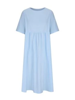 Women's Casual Dress Cotton Linen Dress Swing Dress Midi Dress Cotton Blend Fashion Modern Outdoor Daily Vacation Crew Neck Ruched Half Sleeve Summer Spring Fall 2023 Loose Fit Light Blue Black White -HAYz Clothing Shop drkolp1682570672877