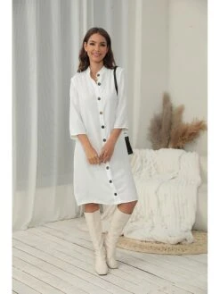 Women's Shirt Dress Casual Dress Cotton Linen Dress Midi Dress Cotton Blend Fashion Basic Outdoor Daily Shirt Collar Button Half Sleeve Summer Spring Fall 2023 Regular Fit Black White Green Plain S M -HAYz Clothing Shop drxpva1697630527139