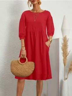 Women's Casual Dress Cotton Dress Midi Dress Cotton Basic Classic Outdoor Daily Vacation Crew Neck Ruched 3/4 Length Sleeve Fall Winter Autumn 2023 Loose Fit ArmyGreen Black White Plain S M L XL 2XL 15 Women's Casual Dress Cotton Dress Midi Dress Cotton Basic Classic Outdoor Daily Vacation Crew Neck Ruched 3/4 Length Sleeve Fall Winter Autumn 2023 Loose Fit ArmyGreen Black White Plain S M L XL 2XL -HAYz Clothing Shop drynru1693739257060