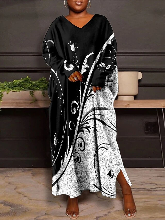 Women's Plus Size Curve Casual Dress Winter Dress Floral Long Dress Maxi Dress Long Sleeve Print V Neck Fashion Outdoor White Pink Fall Winter L XL XXL 3XL 4XL 1 Women's Plus Size Curve Casual Dress Winter Dress Floral Long Dress Maxi Dress Long Sleeve Print V Neck Fashion Outdoor White Pink Fall Winter L XL XXL 3XL 4XL