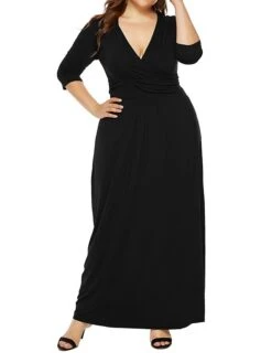 Women's Plus Size Curve Party Dress Swing Dress Formal Dress Plain Long Dress Maxi Dress 3/4 Length Sleeve Ruched Crew Neck Fashion Party Black Wine Fall Winter L XL XXL 3XL -HAYz Clothing Shop dsgsbl1694151476234