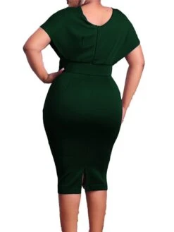 Women‘s Plus Size Curve Easter Dress Work Dress Solid Color V Neck Short Sleeve Spring Dress Fall Work Formal Knee Length Dress Date Vacation Dress -HAYz Clothing Shop dspnlj1661334436452