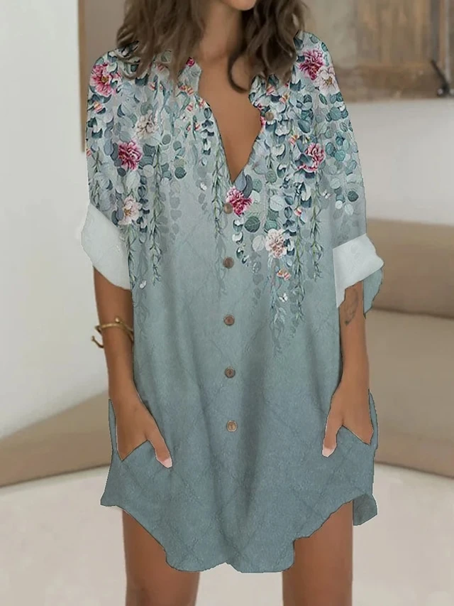 Women's Shirt Dress Casual Dress Shift Dress Mini Dress Outdoor Date Vacation Polyester Fashion Modern V Neck Button Pocket 3/4 Length Sleeve Summer Spring 2023 Regular Fit White Pink Blue Bird Flower 5 Women's Shirt Dress Casual Dress Shift Dress Mini Dress Outdoor Date Vacation Polyester Fashion Modern V Neck Button Pocket 3/4 Length Sleeve Summer Spring 2023 Regular Fit White Pink Blue Bird Flower - Image 5