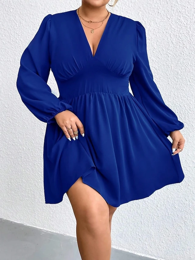 Women‘s Plus Size Curve Party Dress Wedding Guest Dress Sheath Dress Mini Dress Blue Long Sleeve Pure Color Ruched Fall Winter Autumn Deep V Fashion Wedding Guest Vacation Fall Dress 2023 1 Women‘s Plus Size Curve Party Dress Wedding Guest Dress Sheath Dress Mini Dress Blue Long Sleeve Pure Color Ruched Fall Winter Autumn Deep V Fashion Wedding Guest Vacation Fall Dress 2023