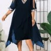 Women's Plus Size Curve A Line Dress Print V Neck Ruched Short Sleeve Spring Summer Basic Casual Short Mini Dress Daily Weekend Dress / Mesh