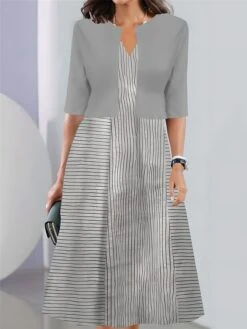 Women's Two Piece Dress Set Casual Dress Tank Dress Outdoor Daily Fashion Streetwear Pocket Print Midi Dress V Neck 3/4 Length Sleeve Stripe Regular Fit Pink Blue Sky Blue Summer Spring S M L XL XXL