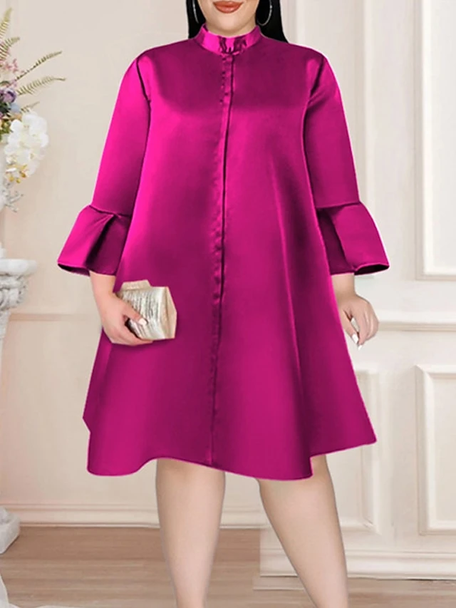 Women‘s Plus Size Curve Party Dress Solid Color Stand Collar Long Sleeve Winter Fall Elegant Formal Mini Dress Party Cocktail Party Dress 2 Women‘s Plus Size Curve Party Dress Solid Color Stand Collar Long Sleeve Winter Fall Elegant Formal Mini Dress Party Cocktail Party Dress - Image 2