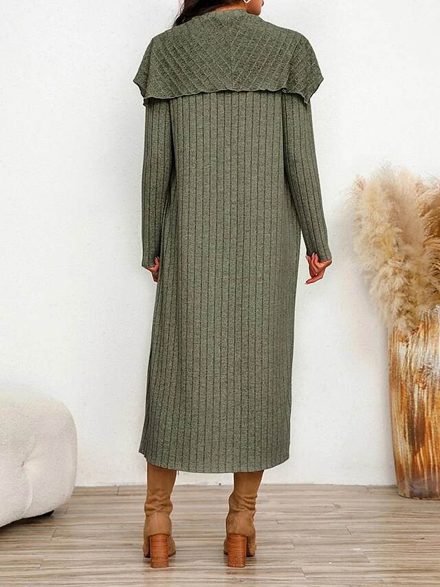 Women's Two Piece Dress Set Casual Dress Sheath Dress Home Daily Fashion Streetwear Split Midi Dress Stand Collar Long Sleeve Plain Slim Black Army Green Gray Fall Winter S M L XL XXL 9 Women's Two Piece Dress Set Casual Dress Sheath Dress Home Daily Fashion Streetwear Split Midi Dress Stand Collar Long Sleeve Plain Slim Black Army Green Gray Fall Winter S M L XL XXL - Image 9