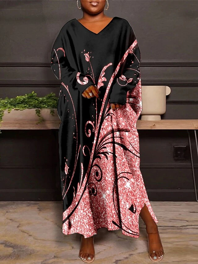 Women's Plus Size Curve Casual Dress Winter Dress Floral Long Dress Maxi Dress Long Sleeve Print V Neck Fashion Outdoor White Pink Fall Winter L XL XXL 3XL 4XL 2 Women's Plus Size Curve Casual Dress Winter Dress Floral Long Dress Maxi Dress Long Sleeve Print V Neck Fashion Outdoor White Pink Fall Winter L XL XXL 3XL 4XL - Image 2