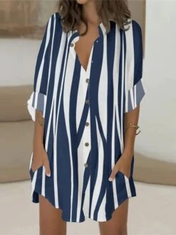 Women's Shirt Dress Casual Dress Mini Dress Winter Dress Daily Holiday Polyester Casual Shirt Collar Button Pocket Long Sleeve Summer Spring Fall 2022 Loose Fit White Pink Blue Leopard Floral -HAYz Clothing Shop dvsiry1628230801176