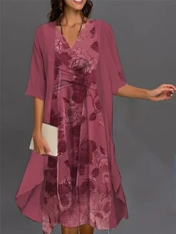 Women's Two Piece Dress Set Casual Dress Chiffon Dress Outdoor Daily Fashion Streetwear Knot Front Print Midi Dress V Neck 3/4 Length Sleeve Floral Regular Fit Pink Blue Purple Fall Winter S M L XL 11 Women's Two Piece Dress Set Casual Dress Chiffon Dress Outdoor Daily Fashion Streetwear Knot Front Print Midi Dress V Neck 3/4 Length Sleeve Floral Regular Fit Pink Blue Purple Fall Winter S M L XL -HAYz Clothing Shop dwawlf1693534944388