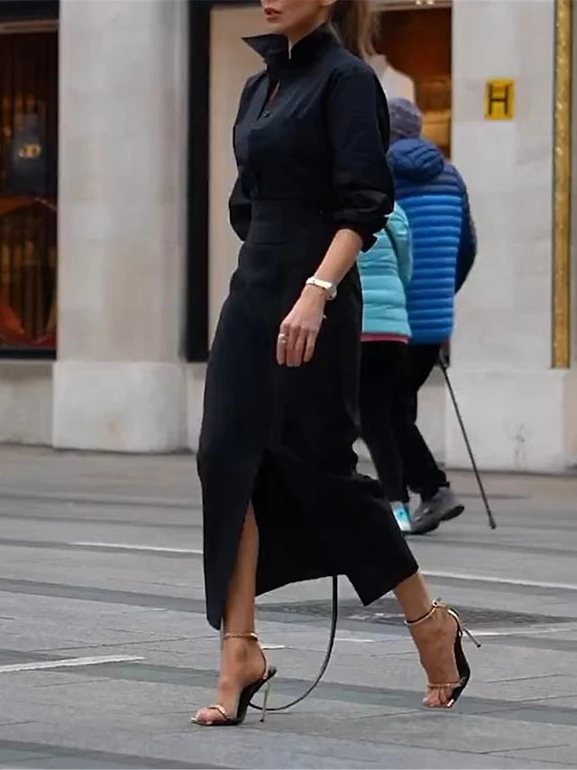 Women's Two Piece Dress Set Shirt Dress Casual Dress Outdoor Office Fashion Basic Button Split Maxi Long Dress Shirt Collar Long Sleeve Plain Loose Fit Black Spring Fall S M L XL 2XL 1 Women's Two Piece Dress Set Shirt Dress Casual Dress Outdoor Office Fashion Basic Button Split Maxi Long Dress Shirt Collar Long Sleeve Plain Loose Fit Black Spring Fall S M L XL 2XL