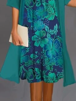 Women's Two Piece Dress Set Casual Dress Daily Vacation Modern Casual Print Midi Dress Crew Neck Half Sleeve Graphic Floral Loose Fit Wine Royal Blue Blue Summer Spring S M L XL XXL -HAYz Clothing Shop dwxbgl1678430993692