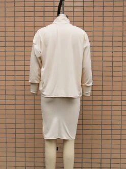 Women's Two Piece Dress Set Casual Dress Skirt Set Outdoor Daily Fashion Streetwear Split Ribbed Midi Dress Turtleneck Long Sleeve Plain Loose Fit Black Brown Beige Fall Winter S M L XL -HAYz Clothing Shop dxbrds1694596423409