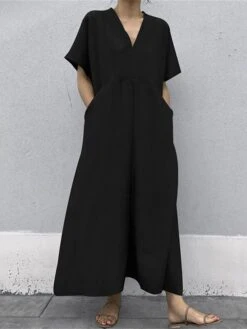 Women's Casual Dress Cotton Dress Swing Dress Maxi Long Dress Cotton Basic Classic Outdoor Daily Vacation V Neck Pocket Short Sleeve Summer Spring 2023 Regular Fit Black Khaki Plain S M L XL 9 Women's Casual Dress Cotton Dress Swing Dress Maxi Long Dress Cotton Basic Classic Outdoor Daily Vacation V Neck Pocket Short Sleeve Summer Spring 2023 Regular Fit Black Khaki Plain S M L XL -HAYz Clothing Shop dxvygk1690539644695