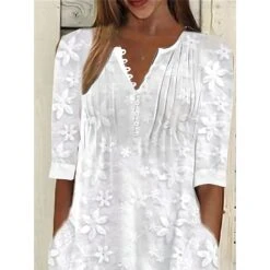 Women's Cotton Linen Dress Casual Dress Midi Dress Cotton Casual Mature Outdoor Daily Vacation V Neck Ruched Pocket Half Sleeve Summer Spring Fall 2023 Loose Fit White Blue Green Plain S M L XL 2XL -HAYz Clothing Shop dybqfo1690278962093