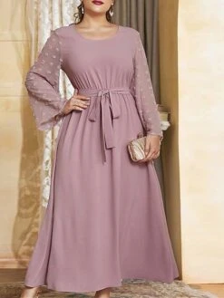 Women's Plus Size Prom Dress Party Dress Wedding Guest Dress Midi Dress Light Purple Long Sleeve Pure Color Lace Up Fall Winter Autumn Crew Neck Fashion Winter Dress Evening Party Wedding Guest 2023 -HAYz Clothing Shop dydfpd1693535304924