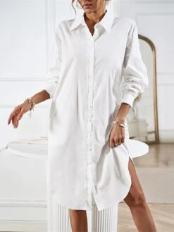 Women's Casual Dress Work Dress Shift Dress Mini Dress Outdoor Office Business Cotton Classic Modern Shirt Collar Button Pocket Long Sleeve Summer Spring Fall 2023 Loose Fit Black White Blue Pure -HAYz Clothing Shop dyzjku1688542172021