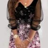 Women‘s Plus Size Curve Casual Dress Floral V Neck Long Sleeve Fall Spring Casual Mini Dress Daily Vacation Dress