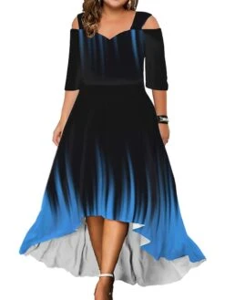 Women‘s Plus Size Curve Party Dress Wedding Guest Dress Swing Dress Long Dress Maxi Dress Black Pink Red 3/4 Length Sleeve Floral Cold Shoulder Summer Spring Fall V Neck Fashion Birthday Wedding Guest -HAYz Clothing Shop dztkaj1690428423678