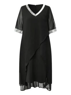 Women's Plus Size Curve A Line Dress Print V Neck Ruched Short Sleeve Spring Summer Basic Casual Short Mini Dress Daily Weekend Dress / Mesh -HAYz Clothing Shop dzyquq1659686230849