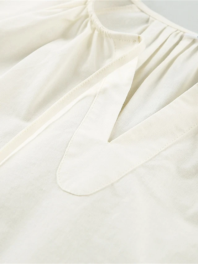 Women's Casual Dress Cotton Linen Dress Mini Dress Cotton Basic Casual Home Daily Vacation V Neck Pocket Short Sleeve Fall Autumn 2023 Loose Fit Apricot Plain S M L 9 Women's Casual Dress Cotton Linen Dress Mini Dress Cotton Basic Casual Home Daily Vacation V Neck Pocket Short Sleeve Fall Autumn 2023 Loose Fit Apricot Plain S M L - Image 9