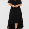 Women‘s Plus Size Curve Party Dress Lace Dress Wedding Guest Dress Black Dress Long Dress Maxi Dress Wine Blue Short Sleeve Pure Color Lace Summer Spring Fall Crew Neck Fashion Birthday Vacation