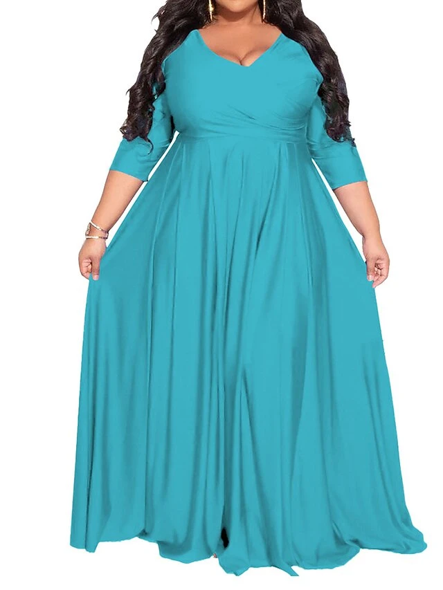 Women‘s Plus Size Curve Party Dress Pure Color V Neck 3/4 Length Sleeve Fall Spring Elegant Maxi Long Dress Party Evening Party Dress 13 Women‘s Plus Size Curve Party Dress Pure Color V Neck 3/4 Length Sleeve Fall Spring Elegant Maxi Long Dress Party Evening Party Dress - Image 13