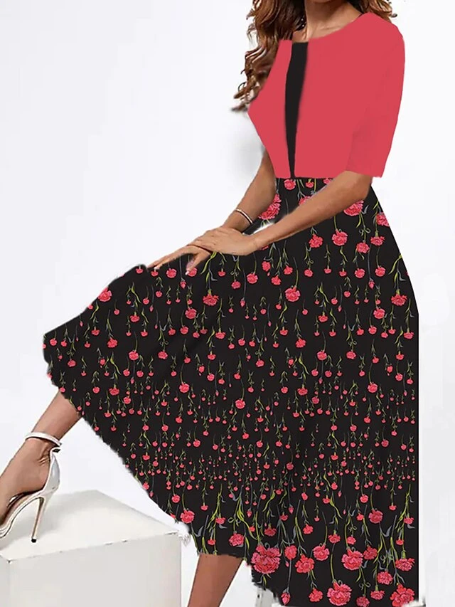Women's Two Piece Dress Set Casual Dress Tank Dress Outdoor Daily Fashion Streetwear Print Midi Dress Strap Half Sleeve Floral Loose Fit Pink Dark Pink Peach Summer Spring S M L XL XXL 2 Women's Two Piece Dress Set Casual Dress Tank Dress Outdoor Daily Fashion Streetwear Print Midi Dress Strap Half Sleeve Floral Loose Fit Pink Dark Pink Peach Summer Spring S M L XL XXL - Image 2