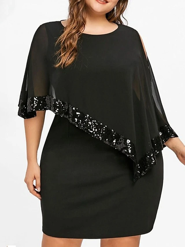 Women‘s Plus Size Curve Sequin Dress Work Dress Sheath Dress Solid Color Mini Dress Long Sleeve Crew Neck Fashion Evening Party Black Yellow Summer Spring L XL XXL 3XL 4XL 1 Women‘s Plus Size Curve Sequin Dress Work Dress Sheath Dress Solid Color Mini Dress Long Sleeve Crew Neck Fashion Evening Party Black Yellow Summer Spring L XL XXL 3XL 4XL