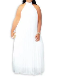 Women's Plus Size Curve Shift Dress Solid Color Halter Neck Ruched Sleeveless Spring Summer Basic Maxi Long Dress Casual Daily Dress -HAYz Clothing Shop ecswpm1654676762632